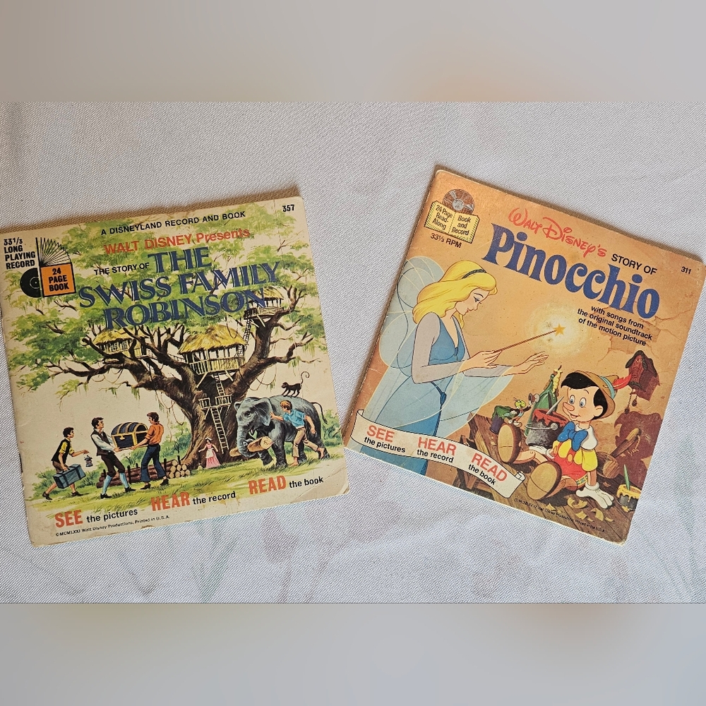 WALT DISNEY Vintage STORYBOOK RECORDS See Hear Read Along Set Of 2 Books